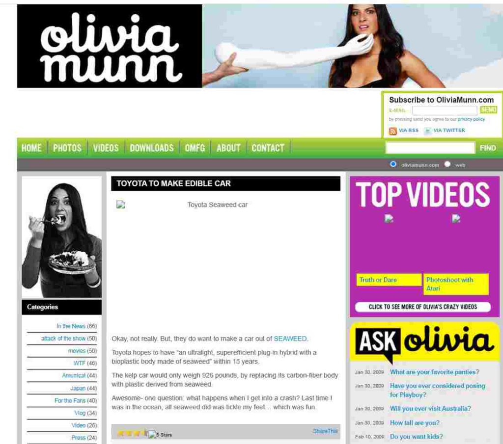 Olivia Munn website tickle mention